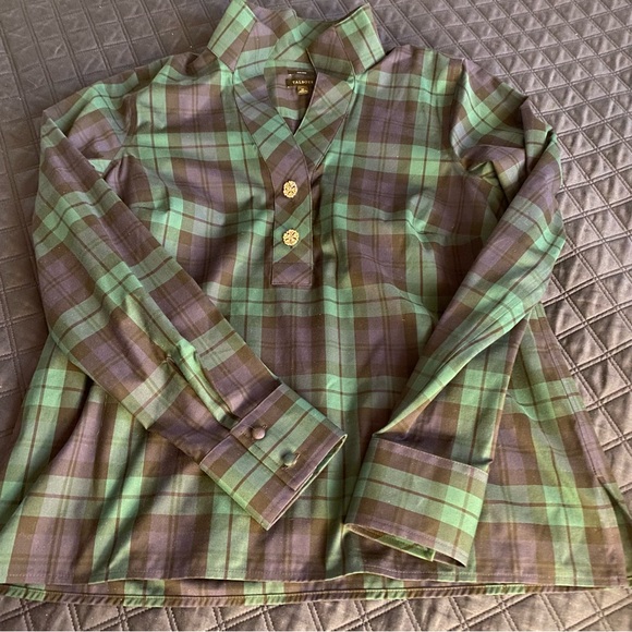 Talbots rhinestone black watch plaid festive blouse - Picture 3 of 11